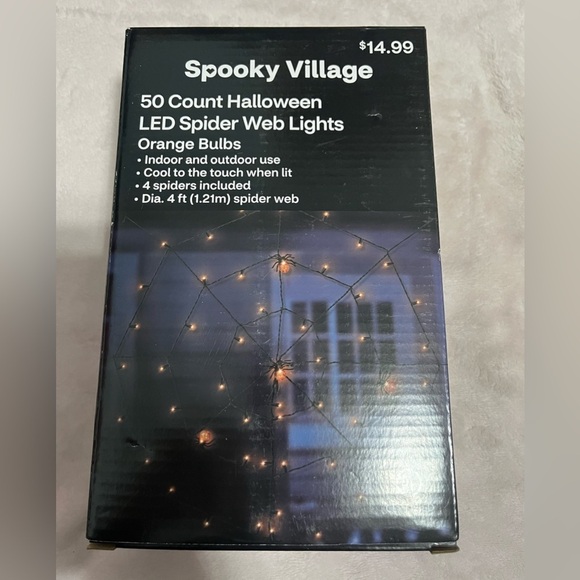 Spooky Village LED Spider Web Lights. 50 Count. Orange Bulbs. Indoor Outdoor Use - Picture 1 of 4